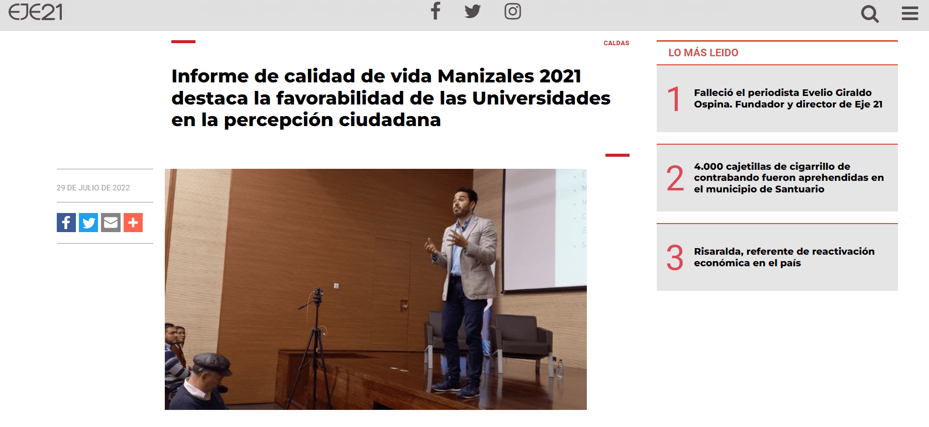 Informe De Calidad De Vida Manizales Destaca La Favorabilidad De